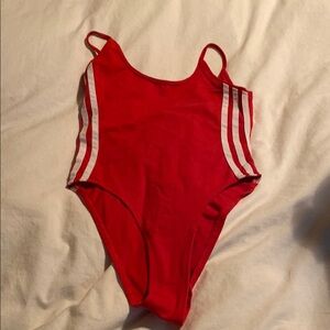 Adidas Red Swimsuit with White Stripes